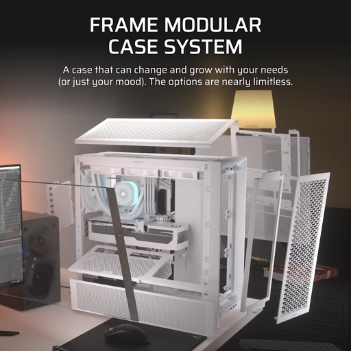 Gabinete Corsair 4000D Airflow Frame Mid-Tower Blanco Modular Vidrio Templado