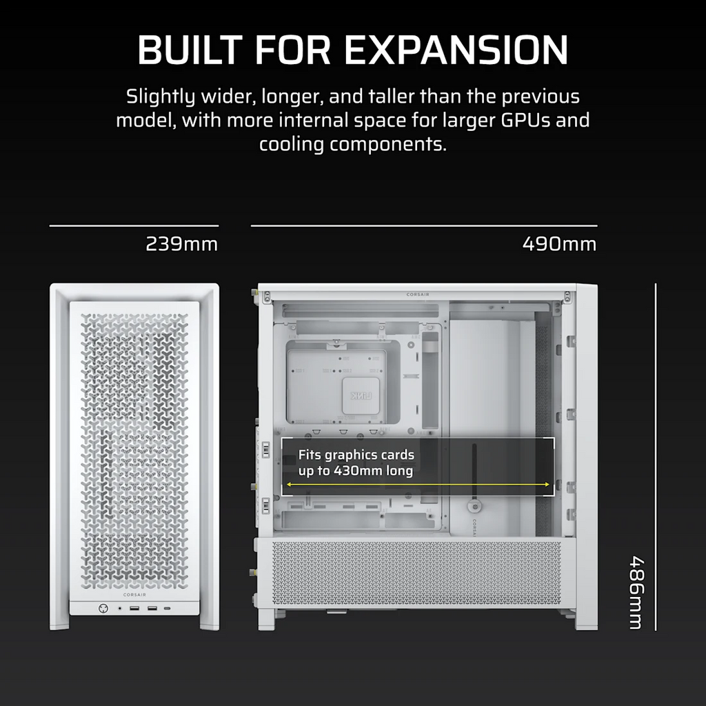 Gabinete Corsair 4000D Airflow Frame Mid-Tower Blanco Modular Vidrio Templado