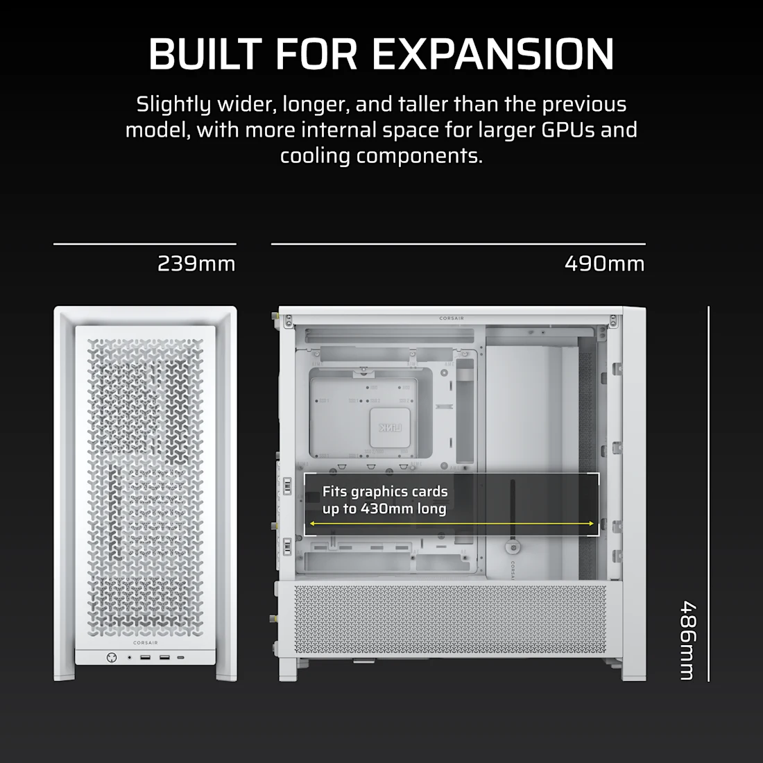 Gabinete Corsair 4000D Airflow Frame Mid-Tower Blanco Modular Vidrio Templado