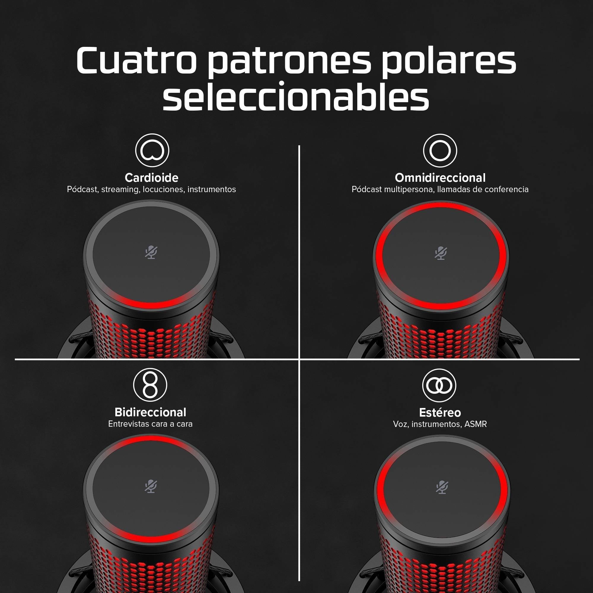 Micrófono HyperX QuadCast 2 USB Streaming Gaming 24bit/96kHz 4 Patrones Polares