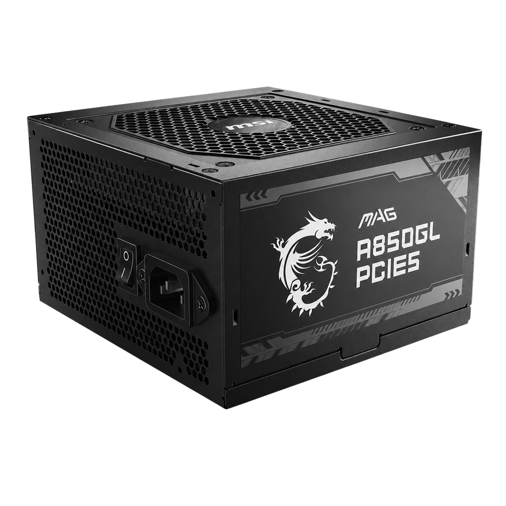 Fuente de Poder MSI MAG A850GLS PCIE5 850W 80 Plus Gold ATX 3.1 Full Modular Negra