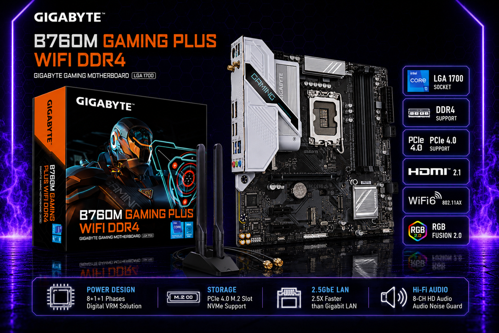 Placa Madre Gigabyte B760M GAMING PLUS WIFI mATX LGA1700 DDR4