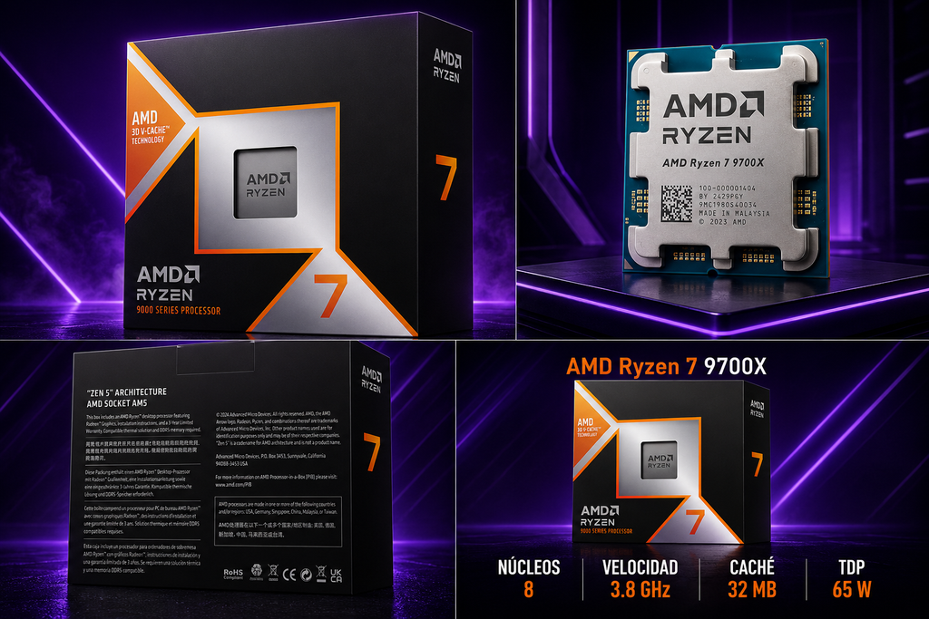 Procesador AMD Ryzen 7 9700X 3.8GHz 8 Núcleos AM5 Sin Cooler