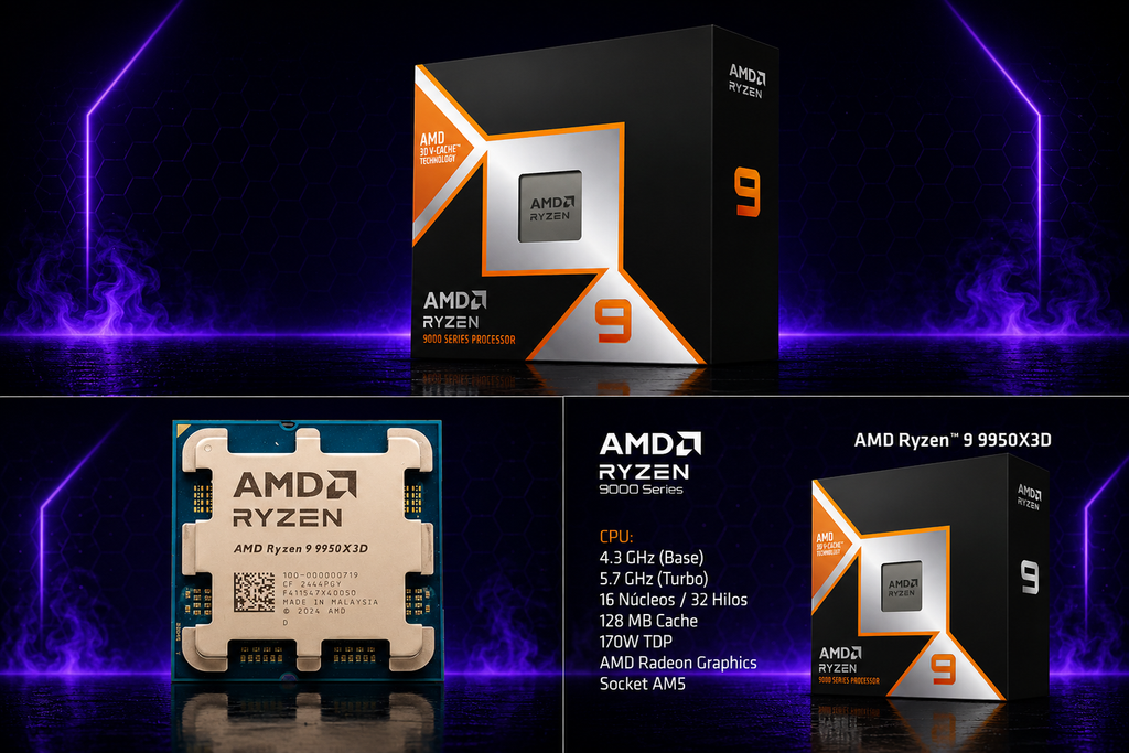 Procesador AMD Ryzen 9 9950X3D 4.3GHz 16 Núcleos AM5 Sin Cooler