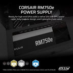 Fuente de Poder Corsair RM750e 750W 80 Plus Gold Full Modular ATX 3.1 PCIe 5.1 Negra