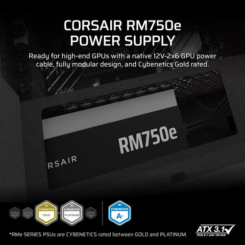 Fuente de Poder Corsair RM750e 750W 80 Plus Gold Full Modular ATX 3.1 PCIe 5.1 Negra
