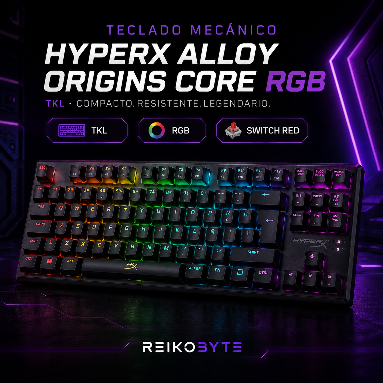 Teclado Mecánico HyperX Alloy Origins Core RGB TKL Red Switch - REIKOBYTE
