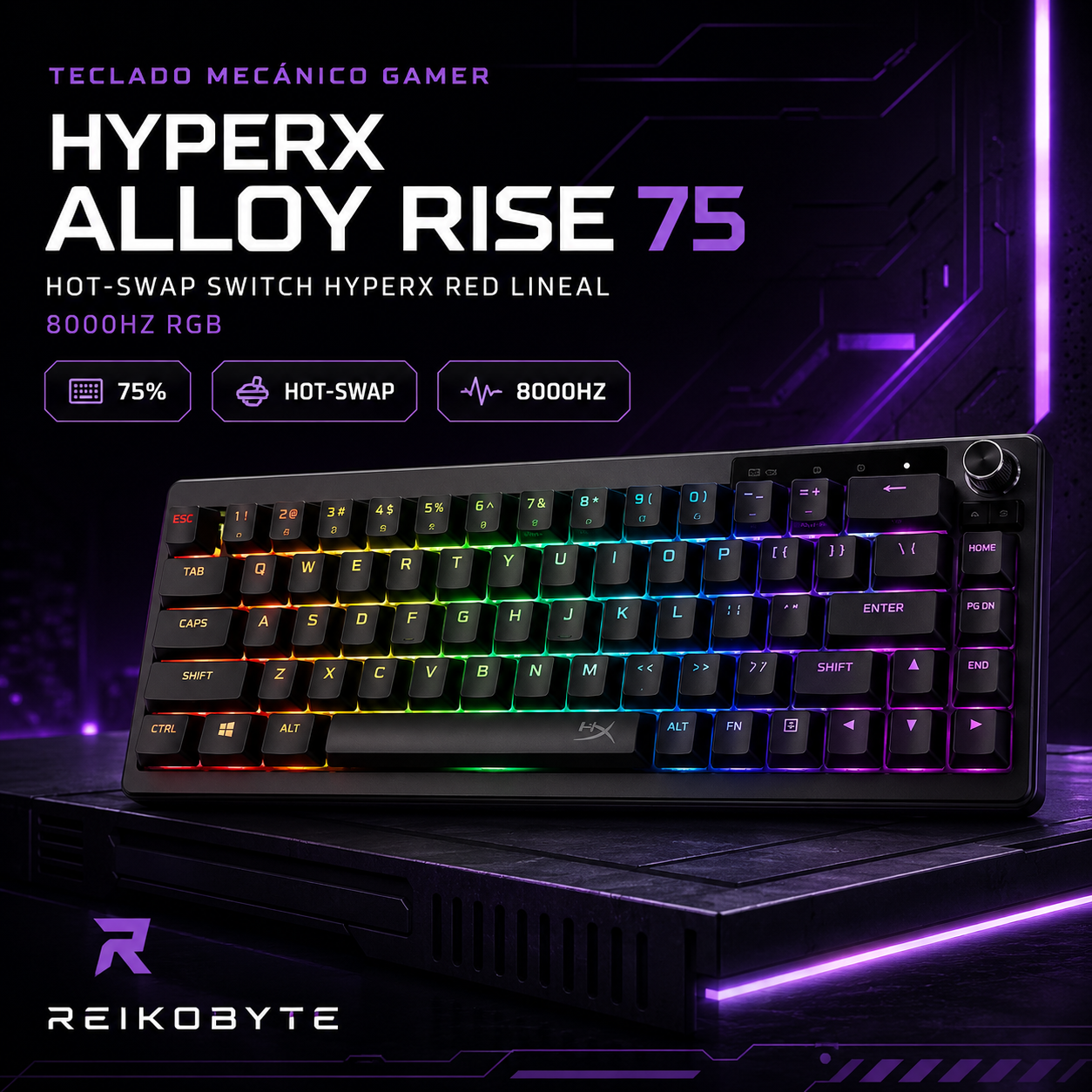 Teclado Mecánico Gamer HyperX Alloy Rise 75 Hot-Swap 8000Hz RGB - REIKOBYTE