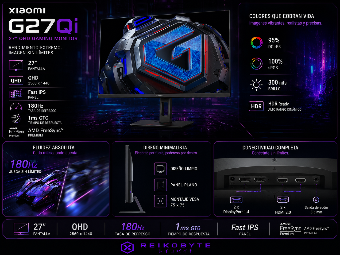 Monitor Gamer Xiaomi G27Qi 27" QHD 2560x1440 Fast IPS 180Hz 1ms AMD FreeSync Negro