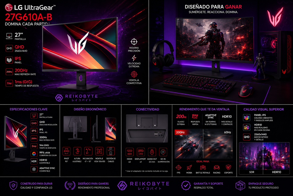 Monitor Gamer LG UltraGear 27G610A-B 27" QHD 200Hz IPS 1ms FreeSync Premium DisplayHDR 400