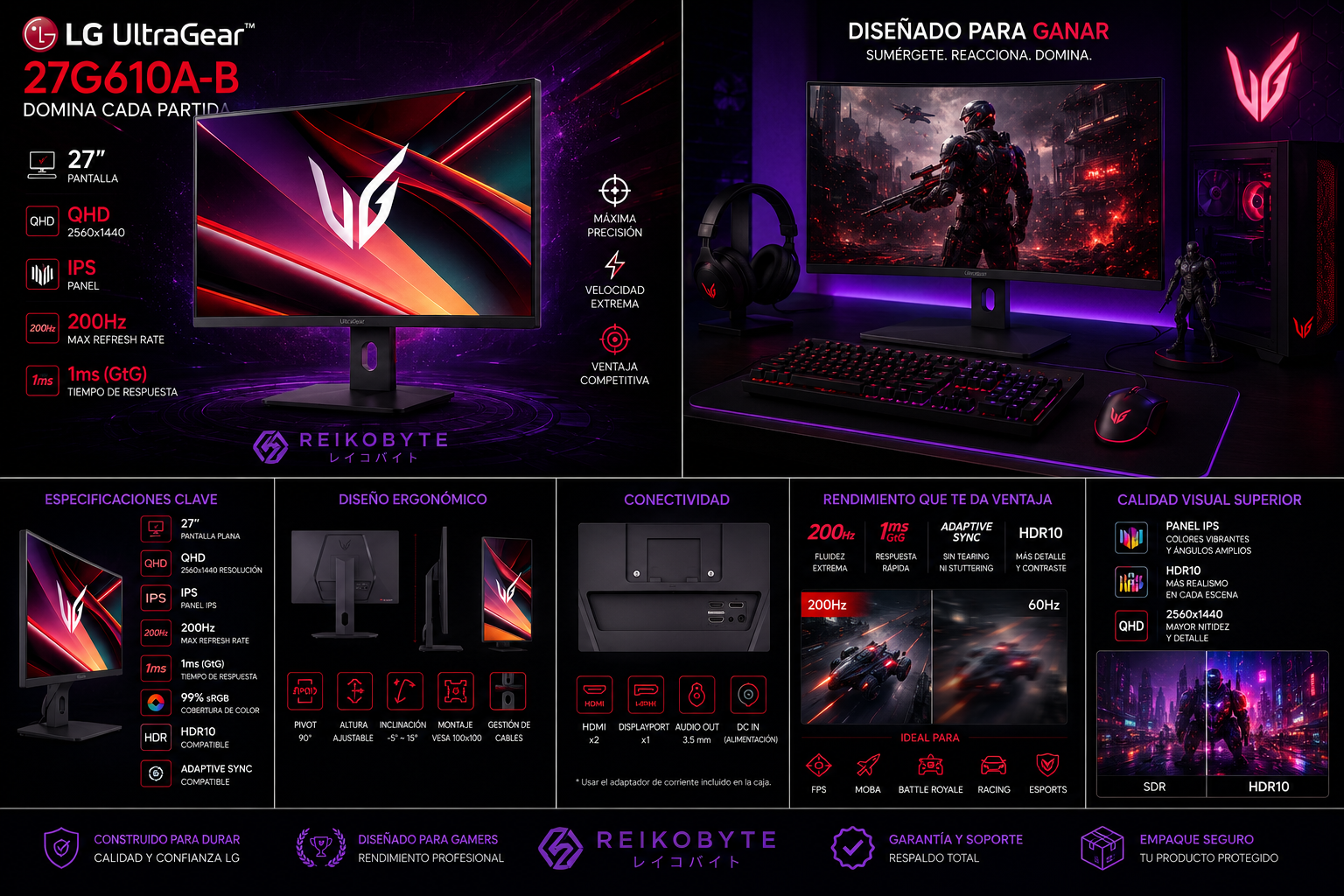 Monitor Gamer LG UltraGear 27G610A-B 27" QHD 200Hz IPS 1ms FreeSync Premium DisplayHDR 400